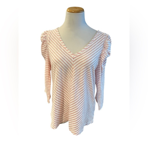 Maeve Tops - Maeve (Anthropology)Large White and Pink/Salmon Striped 3/4 sleeve blouse